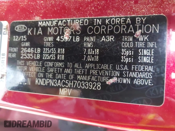 2017 Kia Sportage EX with VIN KNDPN3AC5H7033928, listed as a IAAI auction lot 42241460 with 86,900 mi miles and . Bid and sale history available at DreamBid. Image 9.