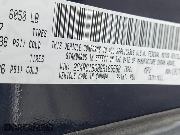2016 Chrysler Town & Country Touring with VIN 2C4RC1BG8GR185588, listed as a IAAI auction lot 41990133 with 153,554 mi miles and . Bid and sale history available at DreamBid. Image 9.