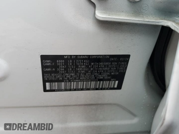 2024 Subaru Ascent Limited с VIN 4S4WMASD8R3421525, выставлен на аукционе Copart как лот 60427695 с пробегом 44 260 миль миль и Чистый • Clean title. История ставок и продаж доступна на DreamBid. Изображение 13.