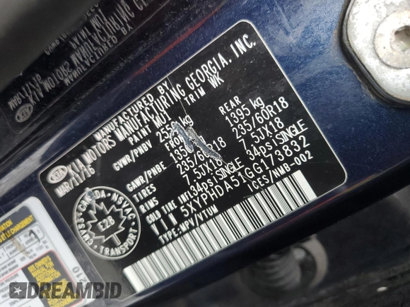 2016 Kia Sorento EX with VIN 5XYPHDA51GG173832, listed as a Copart auction lot 52921635 with 239,331 mi miles and Salvage Title. Bid and sale history available at carsss.com. Image 14.