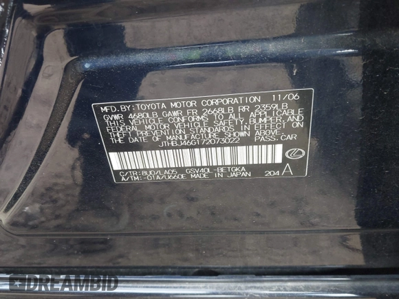 2007 Lexus ES 350 with VIN JTHBJ46G172073022, listed as a IAAI auction lot 41521404 with 176,963 mi miles. Bid and sale history available at carsss.com. Image 9.