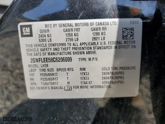 2012 Chevrolet Equinox LT w/1LT with VIN 2GNFLEE58C6206009, listed as a Copart auction lot 54482735 with 198,549 mi miles and Clean Title. Bid and sale history available at carsss.com. Image 13.