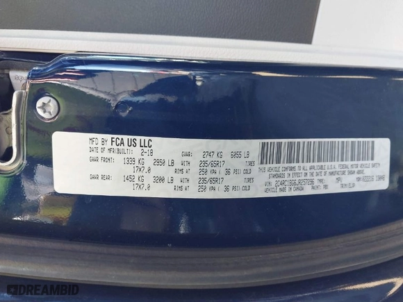 2018 Chrysler Pacifica Touring L with VIN 2C4RC1BG6JR257296, listed as a IAAI auction lot 41753473 with NaN miles. Bid and sale history available at carsss.com. Image 9.