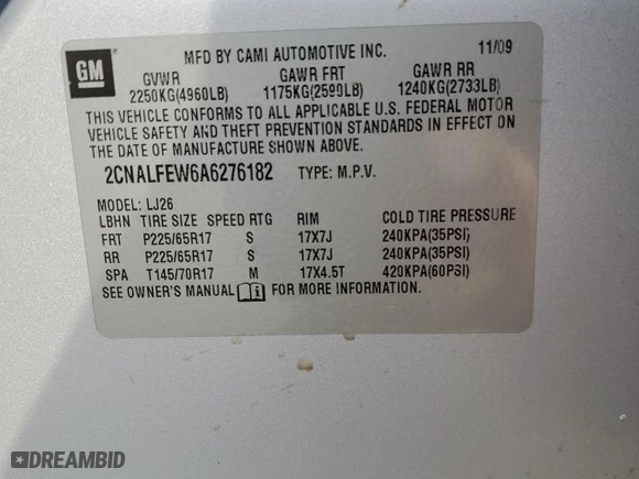 2010 Chevrolet Equinox LTZ with VIN 2CNALFEW6A6276182, listed as a Copart auction lot 41396595 with 230,219 mi miles and Salvage Title. Bid and sale history available at carsss.com. Image 13.