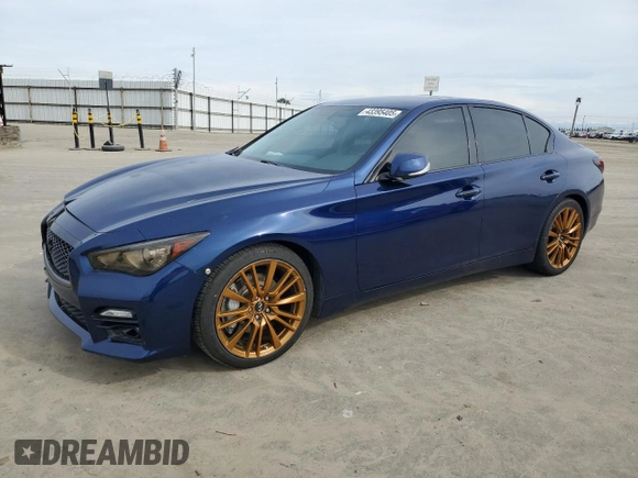 2016 Infiniti Q50 Red Sport 400 with VIN JN1FV7APXGM420158, listed as a Copart auction lot 43395405 with 114,943 mi miles and Salvage title. Bid and sale history available at DreamBid. Image 1.