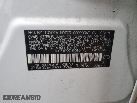 2018 Lexus IS 350 z VIN JTHCZ1D27J5015473, wystawiony jako Copart lot #86314814 z przebiegiem 46 211 mil mil oraz Szkody całkowita. Historia ofert i sprzedaży dostępna na DreamBid. Obrazek 12.
