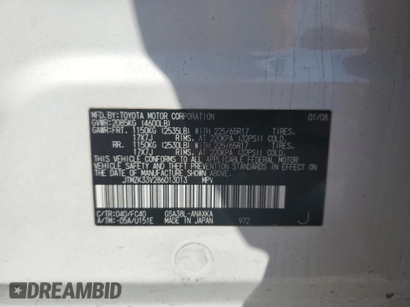 2008 Toyota RAV4 with VIN JTMZK33V286013013, listed as a Copart auction lot 51384735 with 152,352 mi miles and Salvage Title. Bid and sale history available at carsss.com. Image 14.