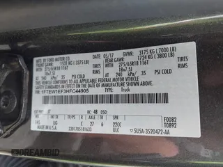 2017 Ford F-150 XL with VIN 1FTEW1EF3HFC44905, listed as a IAAI auction lot 41911628 with 66,413 mi miles. Bid and sale history available at carsss.com. Image 9.