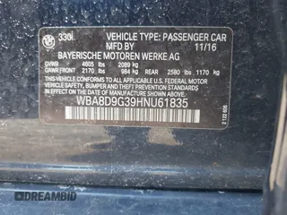 2017 BMW 3 Series 330i xDrive with VIN WBA8D9G39HNU61835, listed as a IAAI auction lot 41764618 with 77,875 mi miles. Bid and sale history available at carsss.com. Image 9.