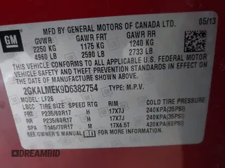 2013 GMC Terrain SLE with VIN 2GKALMEK9D6382754, listed as a IAAI auction lot 41472531 with 144,949 mi miles. Bid and sale history available at carsss.com. Image 9.