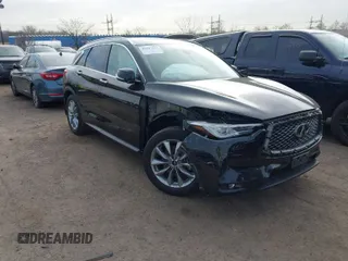 2021 Infiniti QX50 LUXE with VIN 3PCAJ5BB6MF127128, listed as a IAAI auction lot 41787547 with 76,995 mi miles. Bid and sale history available at carsss.com. Image 1.