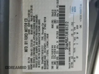 2018 Ford Fusion S z VIN 3FA6P0G77JR181212, wystawiony jako Copart lot #53244345 z przebiegiem 82 008 mil mil oraz Szkoda całkowita • Salvage title. Historia ofert i sprzedaży dostępna na DreamBid. Obrazek 12.