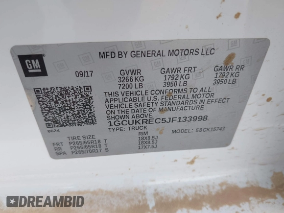 2018 Chevrolet Silverado 1500 LT with VIN 1GCUKREC5JF133998, listed as a IAAI auction lot 41880805 with 166,258 mi miles and . Bid and sale history available at DreamBid. Image 9.
