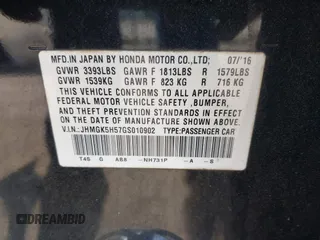 2016 Honda Fit LX with VIN JHMGK5H57GS010902, listed as a IAAI auction lot 41902395 with 124,531 mi miles. Bid and sale history available at carsss.com. Image 9.
