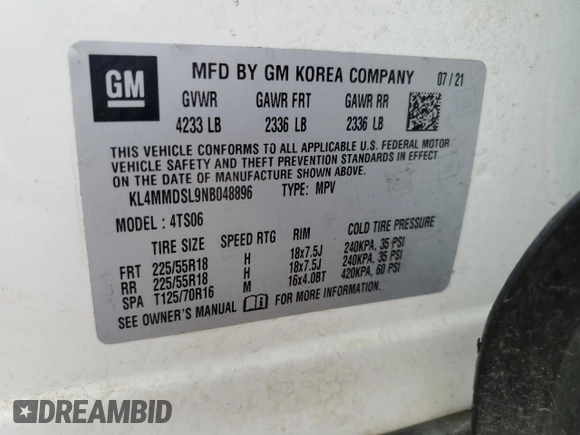 2022 Buick Encore GX Select с VIN KL4MMDSL9NB048896, выставлен на аукционе Copart как лот 41462325 с пробегом 122 156 миль миль и Списание • Salvage title. История ставок и продаж доступна на DreamBid. Изображение 14.