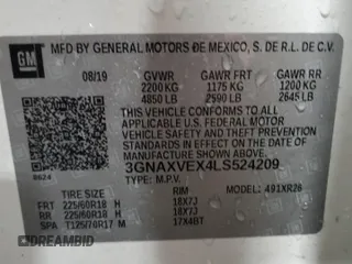 2020 Chevrolet Equinox LT z VIN 3GNAXVEX4LS524209, wystawiony jako Copart lot #51547335 z przebiegiem 71 189 mil mil oraz Szkoda całkowita • Salvage title. Historia ofert i sprzedaży dostępna na DreamBid. Obrazek 14.