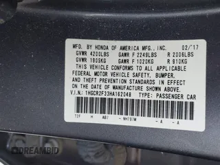 2017 Honda Accord LX with VIN 1HGCR2F33HA162048, listed as a IAAI auction lot 42006856 with 92,300 mi miles. Bid and sale history available at carsss.com. Image 9.