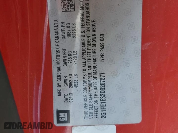 2013 Chevrolet Camaro LS z VIN 2G1FE1E32D9207577, wystawiony jako Copart lot #57692525 z przebiegiem 89 453 mil mil oraz Czysty tytuł • Clean title. Historia ofert i sprzedaży dostępna na DreamBid. Obrazek 12.