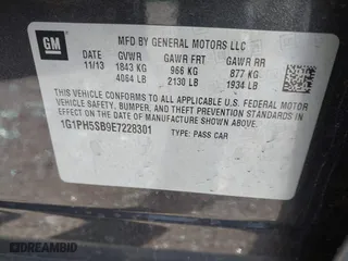 2014 Chevrolet Cruze ECO with VIN 1G1PH5SB9E7228301, listed as a IAAI auction lot 40906270 with 153,317 mi miles. Bid and sale history available at carsss.com. Image 9.
