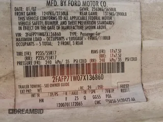 2007 Ford Police Interceptor с VIN 2FAFP71W07X136860, выставлен на аукционе IAAI как лот 41627675 с пробегом Не указан миль и . История ставок и продаж доступна на DreamBid. Изображение 9.