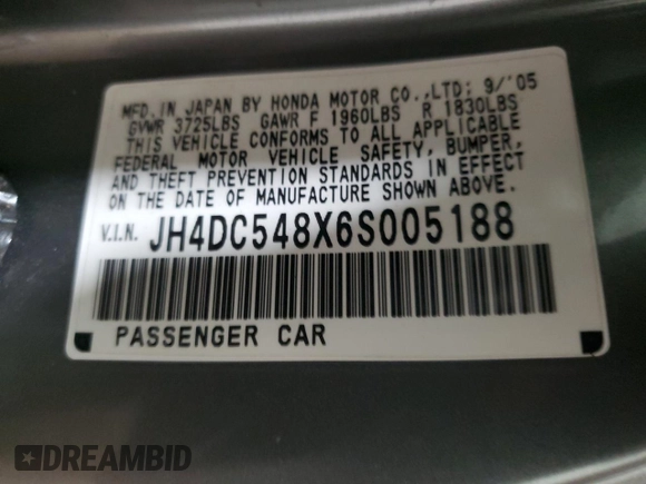 2006 Acura RSX with VIN JH4DC548X6S005188, listed as a Copart auction lot 79286064 with 115,801 mi miles and Salvage Title. Bid and sale history available at carsss.com. Image 12.