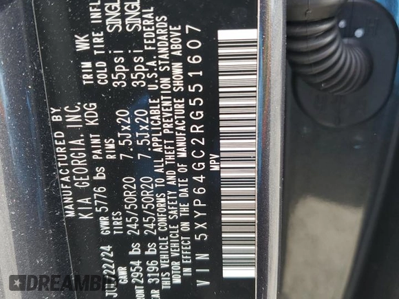 2024 Kia Telluride S with VIN 5XYP64GC2RG551607, listed as a Copart auction lot 45722785 with 6,822 mi miles and Salvage Title. Bid and sale history available at carsss.com. Image 15.