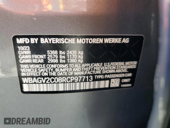2024 BMW 8 Series 840i with VIN WBAGV2C08RCP97713, listed as a Copart auction lot 57355405 with 14,802 mi miles and Salvage title. Bid and sale history available at DreamBid. Image 12.