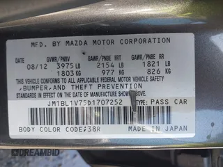 2013 Mazda 3 i Touring with VIN JM1BL1V75D1707252, listed as a IAAI auction lot 42001134 with 105,237 mi miles and . Bid and sale history available at DreamBid. Image 9.