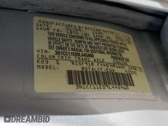 2009 Nissan Versa 1.6 z VIN 3N1CC11E09L445460, wystawiony jako Copart lot #74360764 z przebiegiem 202 122 mil mil oraz Szkoda całkowita • Salvage title. Historia ofert i sprzedaży dostępna na DreamBid. Obrazek 15.