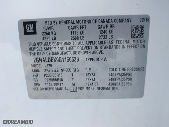 2016 Chevrolet Equinox LTZ with VIN 2GNALDEK9G1156539, listed as a IAAI auction lot 41639416 with 61,039 mi miles. Bid and sale history available at carsss.com. Image 9.