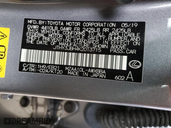 2019 Lexus UX with VIN JTHY3JBH4K2013715, listed as a Copart auction lot 68423002 with 20,011 mi miles. Bid and sale history available at carsss.com. Image 15.