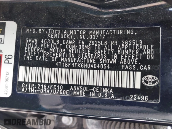 2017 Toyota Camry XLE z VIN 4T1BF1FK6HU404054, wystawiony jako IAAI lot #41921983 z przebiegiem 129 091 mil mil oraz . Historia ofert i sprzedaży dostępna na DreamBid. Obrazek 9.