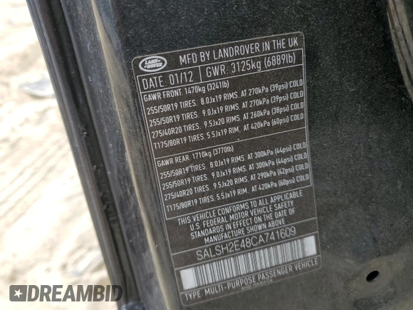 2012 Land Rover Range Rover Sport SC with VIN SALSH2E48CA741609, listed as a Copart auction lot 72083344 with 132,278 mi miles and Salvage title. Bid and sale history available at DreamBid. Image 15.