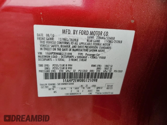 2011 Ford Taurus SEL with VIN 1FAHP2EW0BG121098, listed as a Copart auction lot 50646425 with 50,346 mi miles and Salvage Title. Bid and sale history available at carsss.com. Image 14.