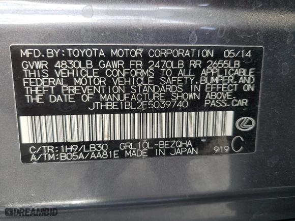 2014 Lexus GS 350 with VIN JTHBE1BL2E5039740, listed as a Copart auction lot 46459095 with 139,633 mi miles and Salvage Title. Bid and sale history available at carsss.com. Image 12.