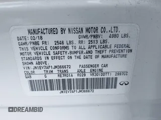 2018 Infiniti Q50 3.0t LUXE with VIN JN1EV7AP1JM366672, listed as a IAAI auction lot 41566540 with 86,390 mi miles. Bid and sale history available at carsss.com. Image 9.