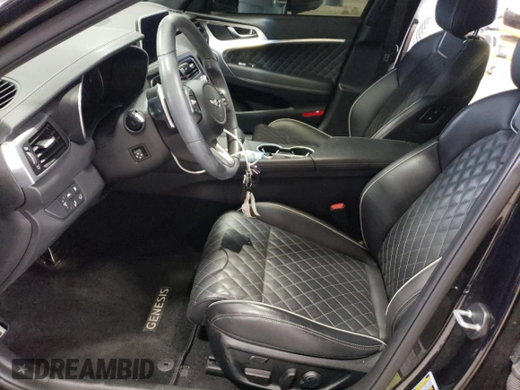 2021 Genesis G70 3.3T with VIN KMTG34LE7MU076383, listed as a Copart auction lot 71798544 with 35,450 mi miles and Salvage Title. Bid and sale history available at carsss.com. Image 7.