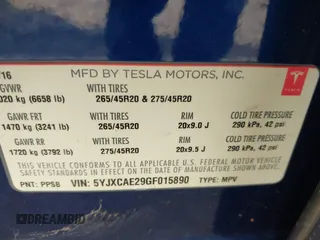 2016 Tesla Model X 70D z VIN 5YJXCAE29GF015890, wystawiony jako IAAI lot #41637564 z przebiegiem 145 848 mil mil oraz . Historia ofert i sprzedaży dostępna na DreamBid. Obrazek 9.