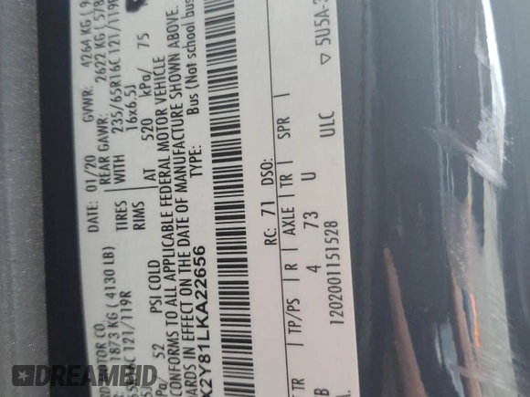 2020 Ford Transit Passenger XL z VIN 1FBAX2Y81LKA22656, wystawiony jako Copart lot #68119304 z przebiegiem 58 280 mil mil oraz Szkoda całkowita • Salvage title. Historia ofert i sprzedaży dostępna na DreamBid. Obrazek 15.