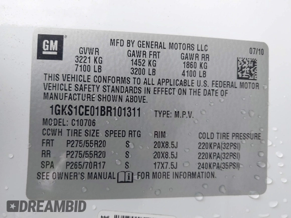 2011 GMC Yukon SLT with VIN 1GKS1CE01BR101311, listed as a IAAI auction lot 41572486 with 1 mi miles. Bid and sale history available at carsss.com. Image 9.