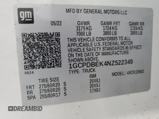 2022 Chevrolet Silverado 1500 Custom with VIN 1GCPDBEK4NZ522349, listed as a Copart auction lot 85862274 with 15,747 mi miles and Salvage Title. Bid and sale history available at carsss.com. Image 12.