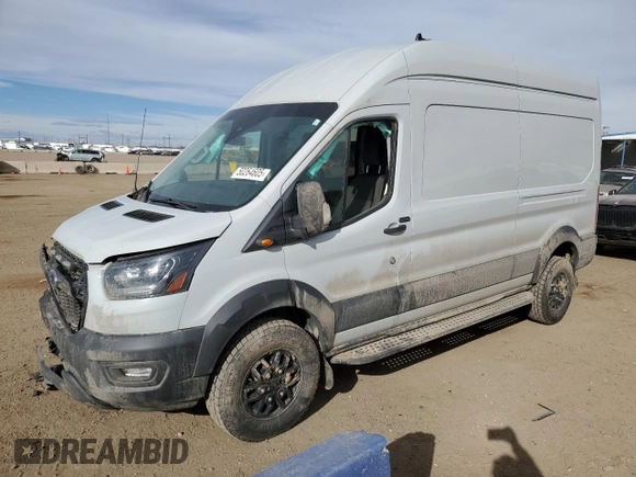 2023 Ford Transit Cargo with VIN 1FTBW2XG9PKB73049, listed as a Copart auction lot 50264605 with 103,021 mi miles and Salvage title. Bid and sale history available at DreamBid. Image 1.