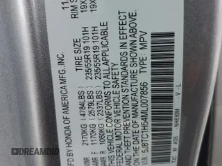 2021 Acura RDX Technology with VIN 5J8TC1H54ML007856, listed as a Copart auction lot 59545495 with 39,920 mi miles and Salvage title. Bid and sale history available at DreamBid. Image 12.