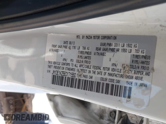 2014 Mazda 2 Sport with VIN JM1DE1KZ5E0171550, listed as a IAAI auction lot 41957824 with 70,838 mi miles and . Bid and sale history available at DreamBid. Image 9.