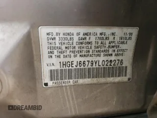2000 Honda Civic LX with VIN 1HGEJ6679YL022276, listed as a Copart auction lot 71785084 with 174,324 mi miles and Salvage Title. Bid and sale history available at carsss.com. Image 13.