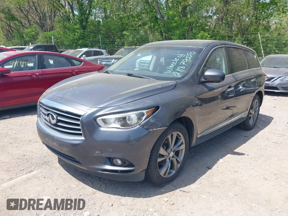 2013 Infiniti JX35 with VIN 5N1AL0MM1DC306701, listed as a IAAI auction lot 42131992 with 177,357 mi miles. Bid and sale history available at carsss.com. Image 2.