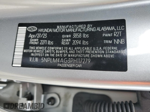 2023 Hyundai Elantra SEL with VIN 5NPLM4AG3PH117279, listed as a Copart auction lot 43365905 with 11,754 mi miles and Salvage Title. Bid and sale history available at DreamBid. Image 12.