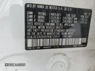 2019 Honda HR-V EX with VIN 3CZRU5H54KM729041, listed as a Copart auction lot 48437665 with 49,075 mi miles and Clean Title. Bid and sale history available at carsss.com. Image 14.