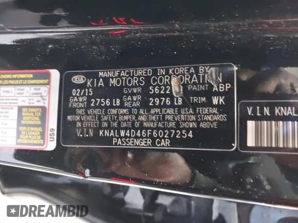 2015 Kia K900 Luxury with VIN KNALW4D46F6027254, listed as a IAAI auction lot 42241959 with 100,308 mi miles and . Bid and sale history available at DreamBid. Image 9.