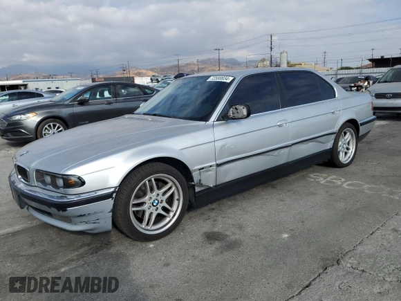 1999 BMW 7 Series 740il with VIN WBAGH8332XDP02624, listed as a Copart auction lot 72588834 with 100,650 mi miles and Salvage Title. Bid and sale history available at carsss.com. Image 1.